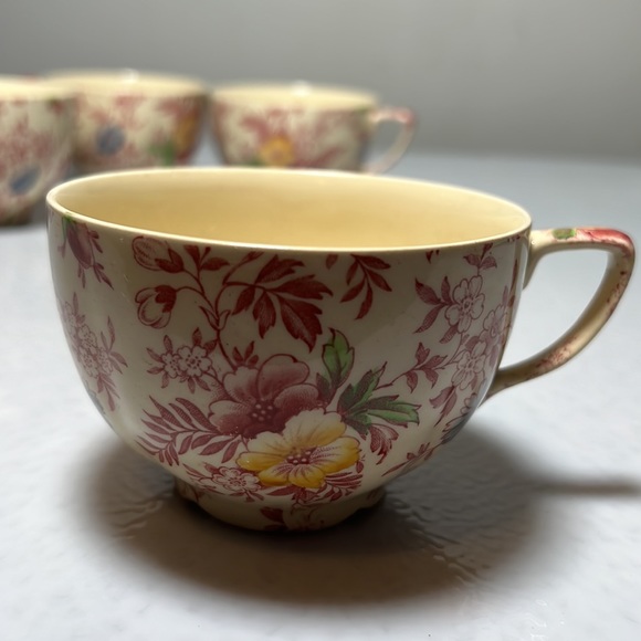 Vtg Flat Cup Set 4 of Old English Chintz Pink Multicolor by JOHNSON BROTHERS - Picture 2 of 8